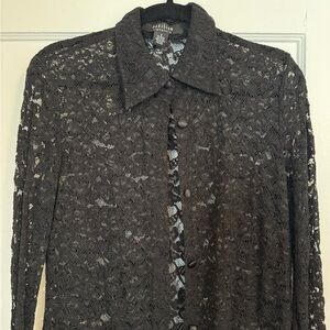 Black Lace Button-Down Shirt